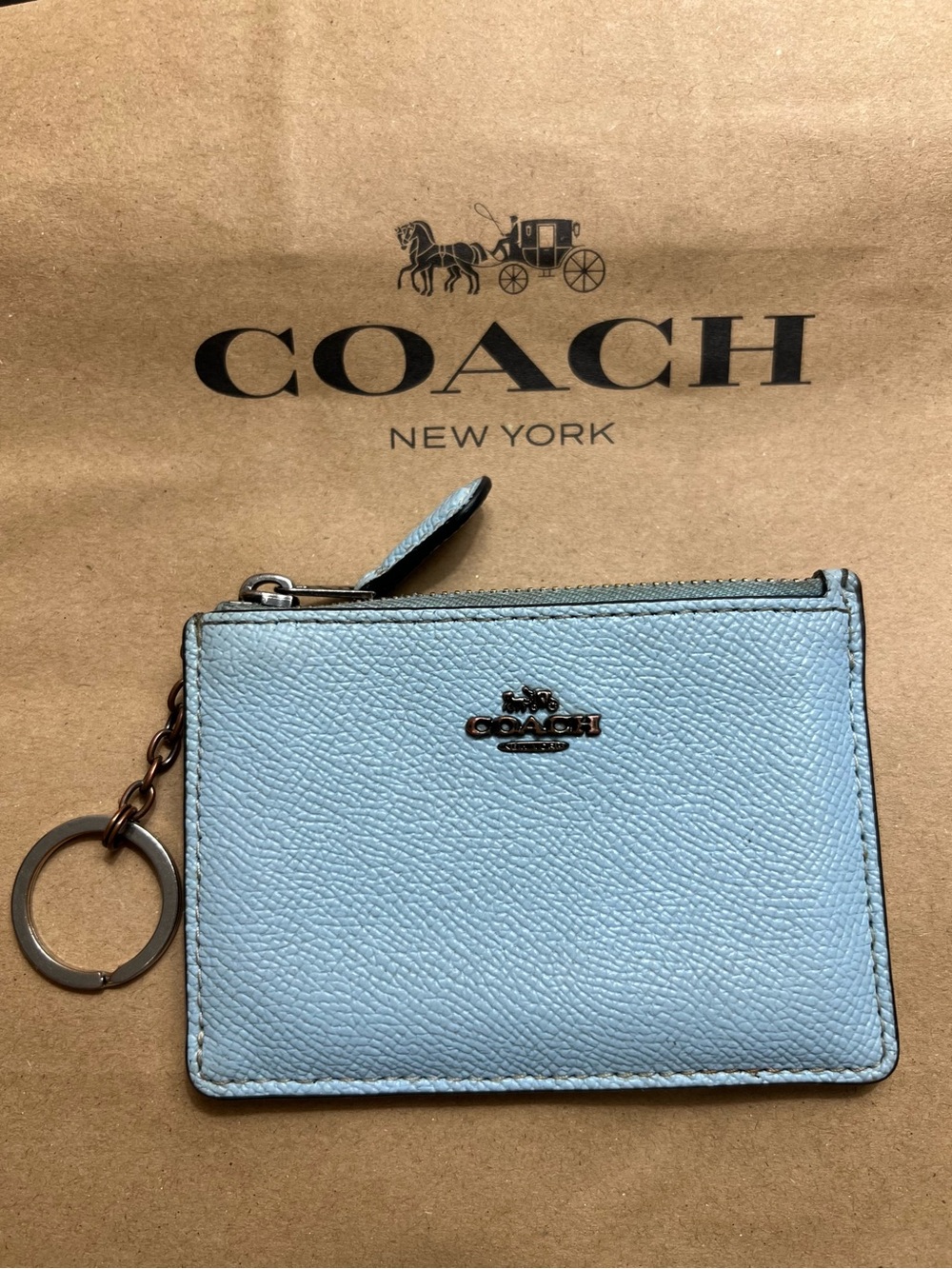 Coach Mini Skinny ID Case Cardholder and Keychain in Waterfall Blue